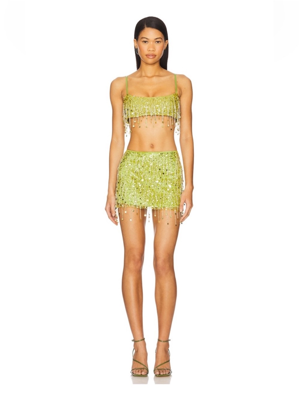 Asta Resort Yasmin Hand Beaded Bralette in Chartreuse size small